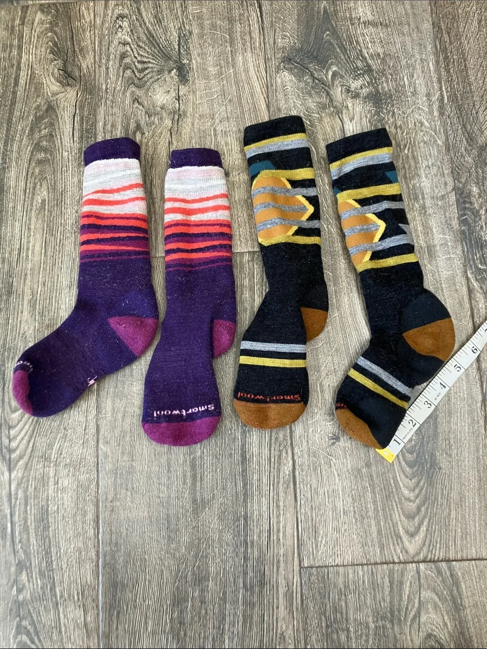 Smartwool Kids Crew Socks - Purple, Pink & Black with Gold
